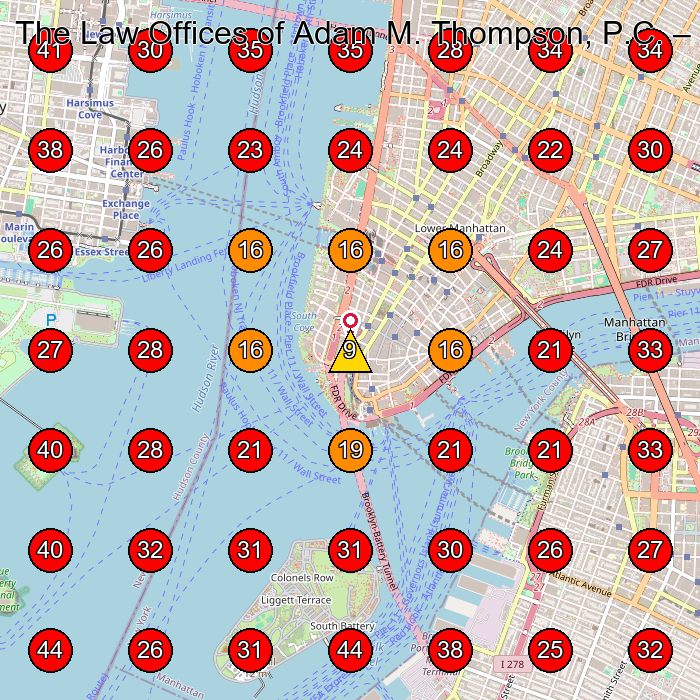 The Law Offices of Adam M. Thompson, P.C. GeoGrid visibility map for Personal Injury Attorney in New York